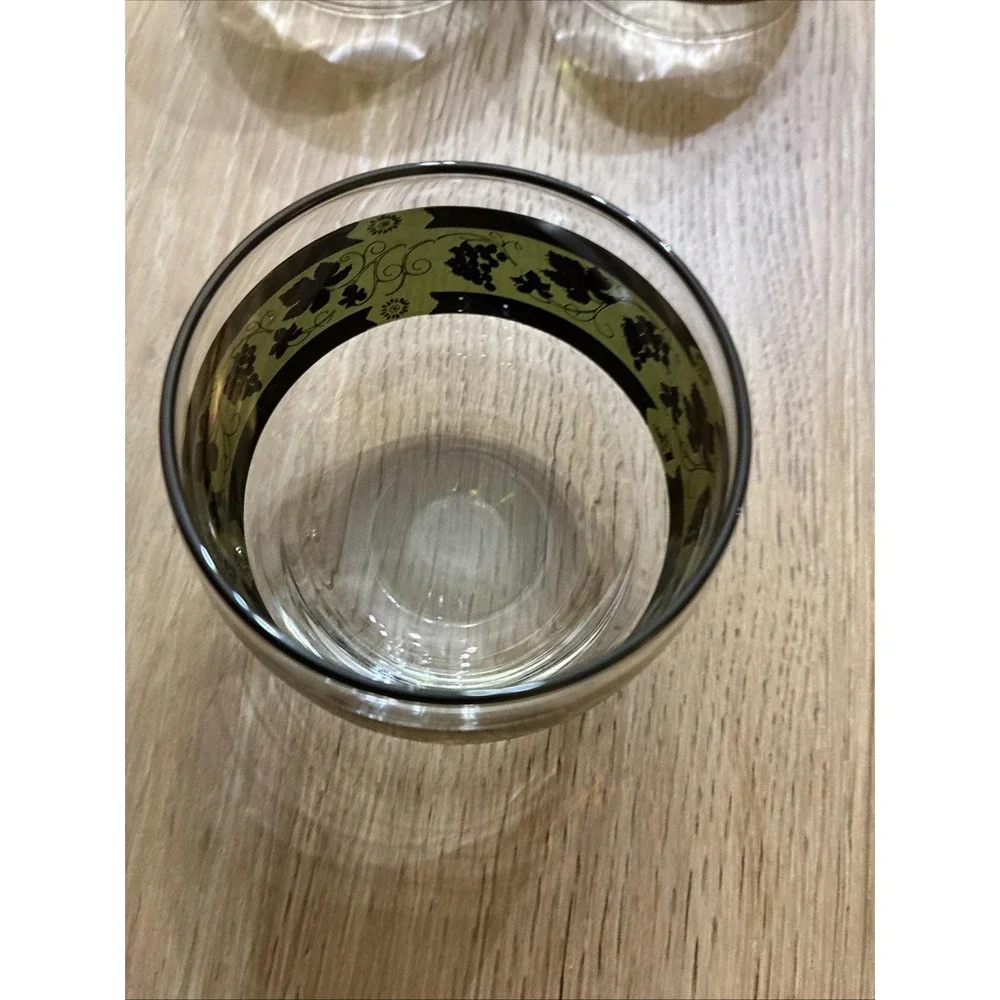 4pc VTG 60s MCM Roly Poly Cera Glass 22K Golden Grapes Green Highball Tumbler